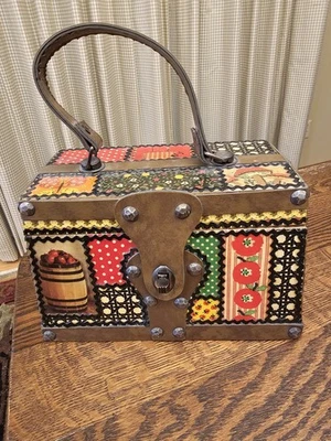 Cartera de madera vintage decoupaged Caluco con caja de retazos | Bolso de mano vintage Foto 1 de 4