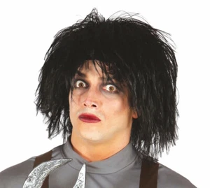 Black Edward Scissorhands Wig Adult Halloween Fancy Dress Weird Emo 90s Costume - Picture 1 of 1