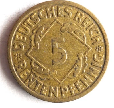 1924 WEIMAR ALEMANIA 5 RENTENPFENNIG - Gran moneda - ENVÍO GRATUITO - Alemania Bin #4 Foto 1 de 2