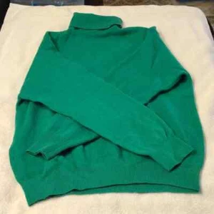 Vintage 80's Benetton Green Pure Lambswool Turtleneck Sweater - Size 50 (EU) - Picture 1 of 14