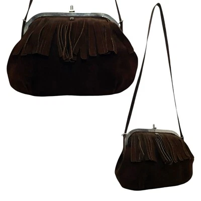 Bolso de Hombro Vintage Años 60 70 ETIENNE AIGNER Cuero Gamuza Bolso de Mano Flecos Redondo Foto 1 de 4