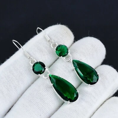 Elegante pendiente de plata de ley 925 con piedras preciosas de diopsido de cromo para regalos PVP-44 Foto 1 de 4