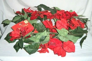 6ft Christmas Foliage Red Glitter Poinsettia Flower Garland Decor - Picture 1 of 2