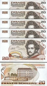 Austria 20 Schilling 1986 (1988), UNC, 5 PCS LOT, P-148 - Picture 1 of 4