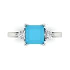 2.32Ct Princess Cut Simulated Turquoise White Gold Three-Stone Ring
