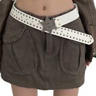 Vintage Adult Waist Belt with Carved Pattern PU Waist Belt for Jeans Coat Skirt