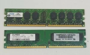 2GB 2x1GB PC2 5300 DDR2 1 Elpida & 1 Edge MEMORY KIT Lenovo 30R5126 - Picture 1 of 6