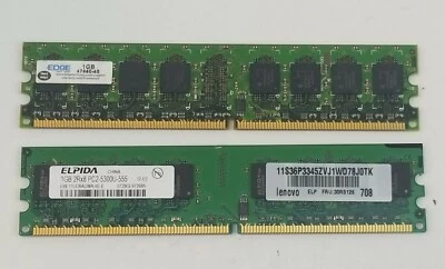 2GB 2x1GB PC2 5300 DDR2 1 Elpida & 1 Edge MEMORY KIT Lenovo 30R5126 - Image 1 of 4