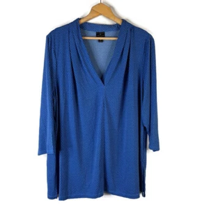 Worthington Damen Bluse Oberteil Größe 2X Blau Punkte Seitenschlitze V-Ausschnitt 3/4 Arm - Bild 1 von 9