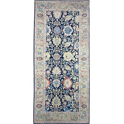 Alfombra ancha de lana Oushak turca anatolia azul hecha a mano (4'1" x 9'7") Foto 1 de 4