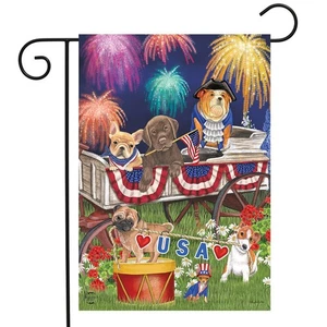 Briarwood Lane Patriotic Pups Fourth of July Garden Flag - Picture 1 of 4