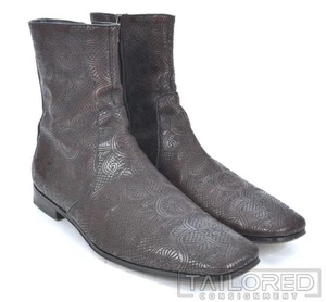 Scarpe da uomo Prada in pelle marrone tinta unita goffrata stivali con zip - UK 8 / US 9 - Foto 1 di 10