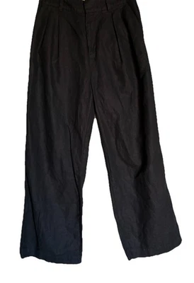 Pantalones Gap para mujer 6 negros pierna ancha plisados rectos lino mezcla de algodón cambray Foto 1 de 4
