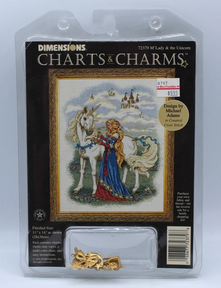 CHARTS & CHARMS M'LADY & THE UNICORN CROSS STITCH Chart & Charms NIP - Изображение 1 из 1