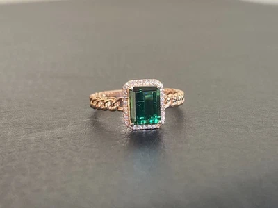 18K Rose Gold Green Tourmaline Diamond Ring Size 6 - Image 1 of 4