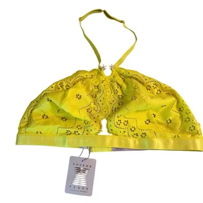 Savage X Fenty Women's Size 1X Bombshell Broderie Lace Halter Bralette Yellow - Image 1 of 4