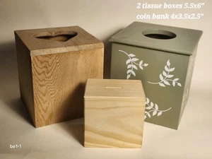 Vintage Hand Made Wood Square Tissue Box Cover, Quality Made 3 PC - Picture 1 of 3
