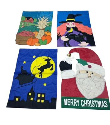 Lote de 4 Banderas Grandes Patios Exterior Casa Otoño Halloween Navidad (Doble Cara) Foto 1 de 4