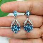 14K White Gold Plated 2.50 Ct Oval Cut Simulated Blue Topaz Drop/Dangle Earrings