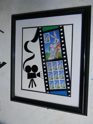 Framed 17 x 15" - POSTAL BLOCK OF 10   32 CENT  BUGS BUNNY  STAMPS - Image 1 of 4