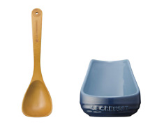 Le Creuset Wood Tool Maple Spoon (L) + Ladle stand Marine Blue set fashionable