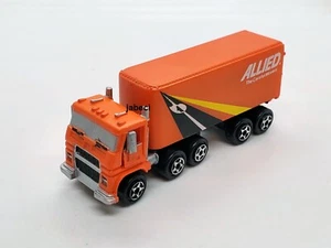 Micro Machines Semi Truck 1990 Allied Cab Over Orange w/ Box Trailer - Picture 1 of 6