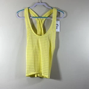 ZYIA Women’s Athletic Tank Top XL Split Open Tie-Back Yellow Stripe Lightweight - Picture 1 of 6