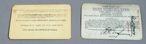 PAIR 1916 PRR & PULLMAN CO PASSES 109 YEAR OLD SURVIVORS, 2 FOR 1 MONEY CHEAP!! - Picture 1 of 2