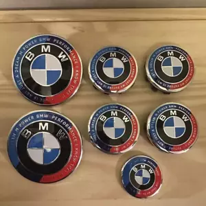 7PCS 50th Anniversary For B-M-W Steering Wheel Hood Truck Emblem HubCaps Badges - Picture 1 of 4