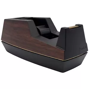 Vintage Scotch 3M Executive Tape Dispenser Wood Grain C-41 Black & Brass USA - Picture 1 of 14