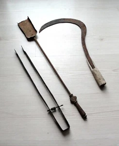 Vintage Handmade Primitive Tools, Tongs, Scoop shovel, Cutting Tool - Picture 1 of 9