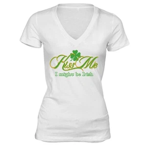 St Patrick Day shirt Shamrock Clover Irish Women V-neck T-Shirt - Picture 1 of 11