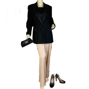 VINTAGE CIRCA 1990'S MAXIE KLEIN BLACK BEADED & SEQUIN  EVENING JACKET SZ 12 - Picture 1 of 12