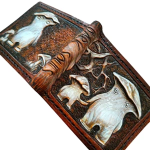 Dark souls Wallet, Glow in Dark Leather Carved Wallet, Bifold Biker Wallet - Picture 1 of 7