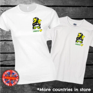 Jamaica Messy Bun Woman T-shirt Ladies Kids Gift Sunglasses Women Girls - Picture 1 of 1