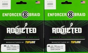 (LOT OF 2) TUF-LINE ADDICTED ENFORCER 8X BRAIDED LINE 40LB 300YD DARK GRN DR2231 - Picture 1 of 3