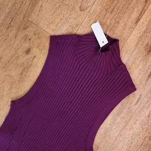 Madewell maglione donna canotta viola maglia costine finto collo senza maniche XXS nuovo con etichette - Foto 1 di 5