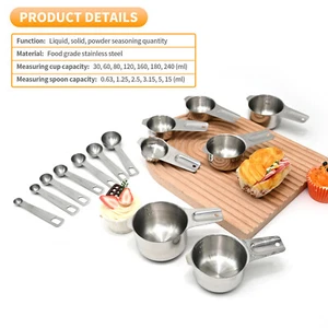14-Piece Stainless Steel Measuring Cups and Spoons Baking Tools Set - Picture 1 of 8