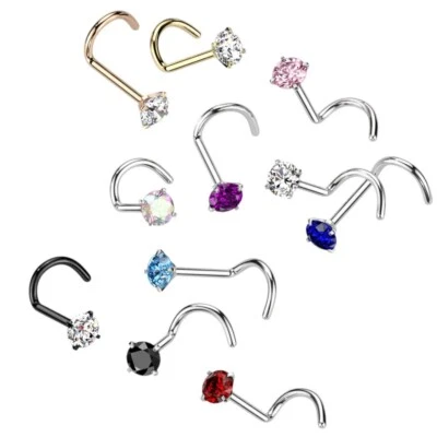 Juego de puntas de titanio 18G 20G circonita cúbica tachuelas anillo sacacorchos piercing 6 mm vendido cada uno Foto 1 de 4