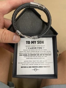 Pulsera Sons Infinity Knot To My Son Infinity Nudo Cuero Pulsera De M - Imagen 1 de 3
