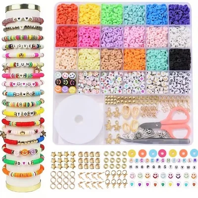 Kit para hacer pulseras de cuentas planas redondas conjunto de cuentas de arcilla polimérica kit hágalo usted mismo Foto 1 de 4