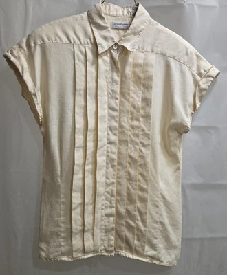 Camisa Para Mujer Vintage Colección Liz Claiborne Amarilla Plisada SS Lino Talla 6 Foto 1 de 4