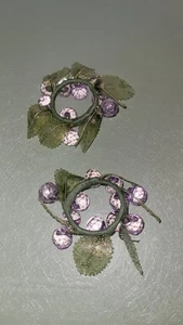 Set di 2 porta tovaglioli/anelli vintage viola gioiello sfaccettato verde - Foto 1 di 8