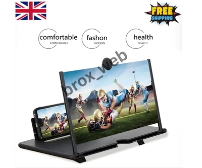 BRANDED 10/12inch Mobile Phone Screen Magnifier 3D HD Video Amplifier Stand New Model UK