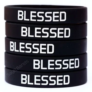 5 BLESSED Wristband Bracelets - Set of Inspirational Silicone Wrist Bands - Picture 1 of 3