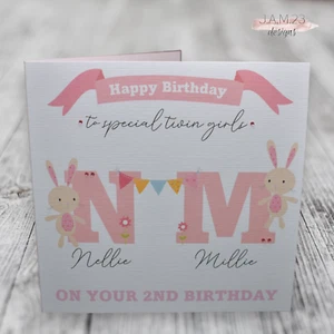 Personalised Birthday Card Twin Girls 1st 2nd 3rd 4th 5th 6th Twins Daughter - Picture 1 of 9