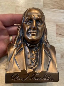 Benjamin Franklin Vintage Banthrico Piggy Bank Patina Bust GIFT Collector NO KEY - Picture 1 of 12
