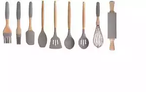 UTENSILE IN SILICONE MANICO IN LEGNO SPAZZOLA TORNITORE CUCCHIAIO MATTARELLO SPATOLA CUCCHIAIO... - Foto 1 di 12