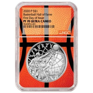 2020-P $1 Basketball Hall of Fame Silver Dollar Proof Coin NGC PF70 FDI Baske... - Picture 1 of 2