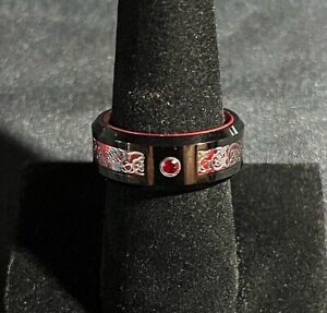 High-Quality Tungsten Carbide Black Band Red Interior Zircon Crystal Ring - 7.25